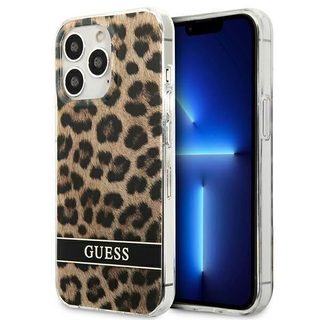 Guess Leopard Electro Stripe - Coque pour i iPhone 13 Pro (Marron) - 3666339047382