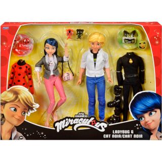 Pack 2 figurines - BANDAI - Miraculous - Marinette et Adrien avec 2 tenues Ladybug Chat Noir accessoires - 26 cm