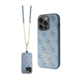 Guess GUHCP14XP4TDSCPB Coque pour iPhone 14 Pro Max 67 Bleu Rigide Crossbody 4G Metal Logo