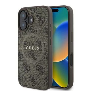 Coque pour iPhone 16 Plus - Guess 4G Ring Classic Classic Logo MagSafe (GUHMP16MG4G4GFRW) - Marron