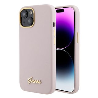 Coque Guess Silicone Logo Strass 4G pour iPhone 15 - Light Pink