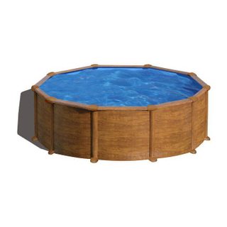 GRE - Kit Piscine hors sol acier ronde imitation bois - Ø480 x H132 cm (Livrée avec filtre à sable + échelle)