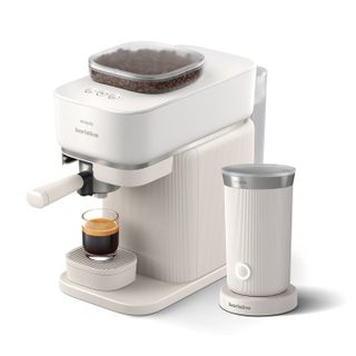Machine à expresso Baristina BAR303/00 cafetière à grain Blanche + mousseur à Lait