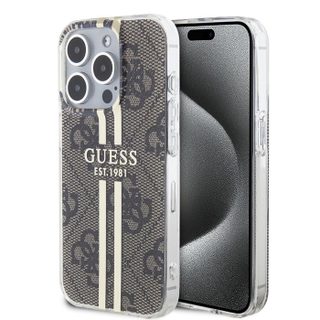 Coque pour iPhone 15 Pro - Guess Hardcase IML 4G Gold Stripe (GUHCP15LH4PSEGW) - Marron