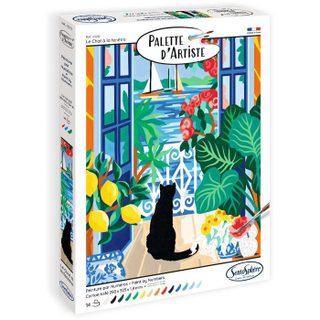 Peinture acrylique - SENTOSPHERE - Palette Dartiste - Le chat à la fenêtre - Peinture à numéro pour adulte - Tableau toilée