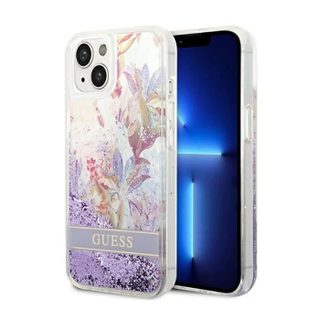 Coque - Guess - Liquid Glitter Flower - iPhone 14 Plus - Violet - Paillettes liquides