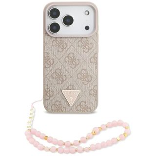 Guess 4G Triangle Logo Strap With Pearl Strap Case MagSafe for iPhone 17 Pro 6.3 Pink