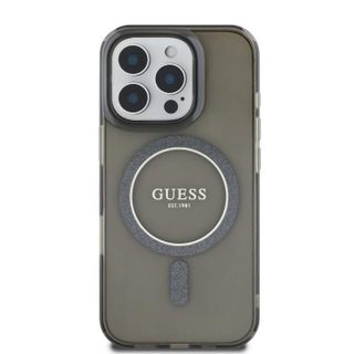 Coque pour iPhone 16 Pro Max MagSafe avec Cercle Pailleté Guess Noir