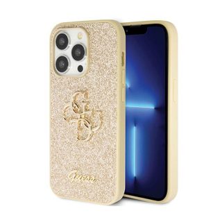 Guess Glitter Script Big 4G - Coque pour iPhone 14 Pro (Or)