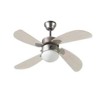 FARELEK - BERMUDES Ø 107 cm - Ventilateur de plafond réversible 4 pales chêne clair + éclairage 1 globe 60W E27 - 112423