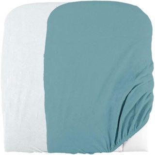 DOMIVA Lot 2 Housses matelas à langer - Eponge polycoton - Oeko-Tex® - Blanc/Nile - 50 x 75 cm