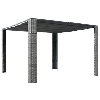 Vidaxl Tonnelle - 300x300x200cm - Résine tressée - Gris / anthracite - Toit coulissant