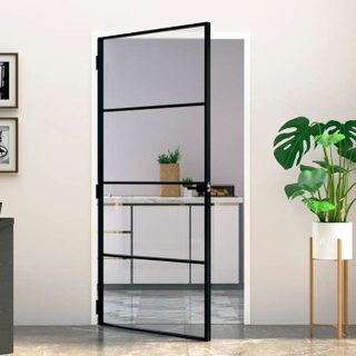 vidaXL Porte dintérieur Noir 102x2015 cm Trempé verre aluminium fin 153661