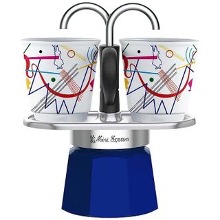 Set cafetière italienne + 2 tasses - BIALETTI - Mini-express KANDINSKY - 100 ml - Inox / Bleu