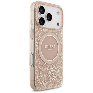 Guess IML Flowers Electro Pearl Strap MagSafe Case for iPhone 17 Pro 6.3 Pink