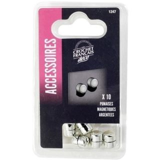 Punaises magnétiques - LE CROCHET FRANCAIS - Argent - Sachet de 10 - Accessoires de bureau