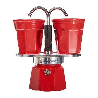 Set cafetière italienne + 2 tasses - BIALETTI - Mini-express - Inox / Rouge