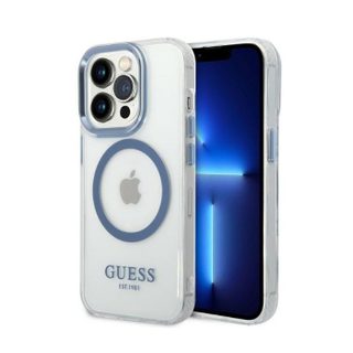Coque MagSafe Guess Metal Outline pour iPhone 14 Pro Max bleue
