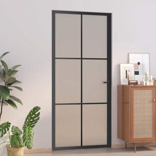 vidaXL Porte intérieure 93x201 5 cm Noir Verre mat et aluminium 350558