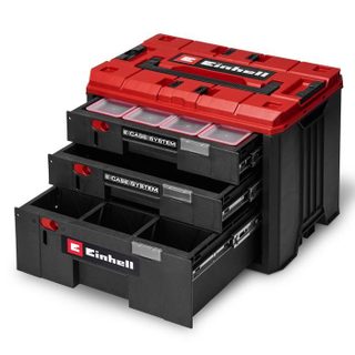 Mallette à tiroirs - EINHELL - E-Case - 3 tiroirs (2x5 5 + 1x12 5 cm) - Charge 60 kg - Empilable verrouillable