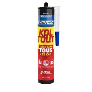 Colle de fixation et détanchéité - CYANOLIT - Blanc - Cartouche 290 ml - Polyvalente - Résistant et flexible