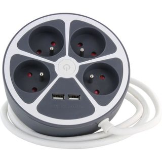 Bloc cercle - CHACON - 4 x16 A + 2 USB-1 - 1 5 m - (FR) - Gris