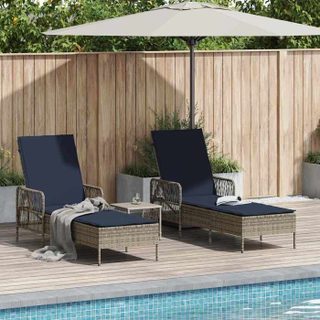 vidaXL Transat 3 pcs Gris et bleu marine 200 x 55 x 92 cm polyrotin 365438