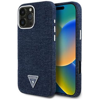 Coque Guess Denim Triangle Logo MagSafe pour iPhone 16 Pro Max - Blue