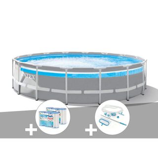 Kit piscine tubulaire Intex Prism Frame Clear Window ronde 488 x 122 m + Kit dentretien + 6 cartouches de filtration
