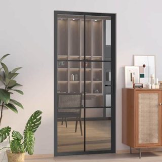 vidaXL Porte intérieure 93x2015 cm Noir Verre ESG et aluminium 350566