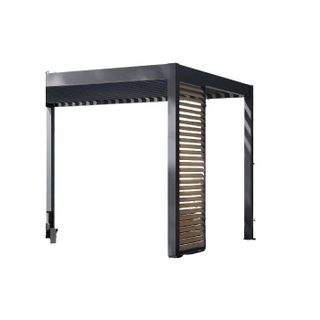 Panneau brise-vue - OMBREA - Ventelles horizontales - 1 m - Aluminium - Anthracite et ventelles finition bois