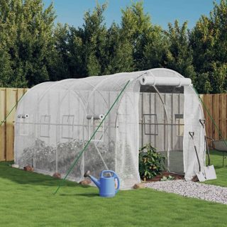 Vidaxl Serre avec cadre en acier blanc 8 m2 4x2x2 m, polytunnel, serre à cadre froid