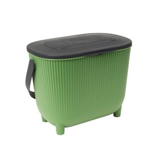 EDA Poubelle à compost 10 L avec couvercle et filtre à charbon, Vert cactus/Gris anthracite, 31,5 x 21,7 x 25 cm