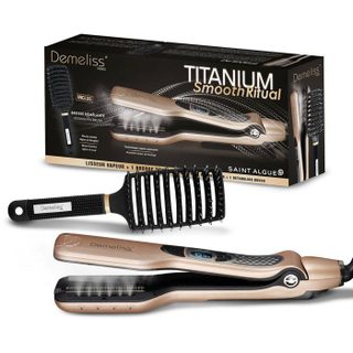 Lisseur vapeur - SAINT ALGUE - Coffret Demeliss TITANIUM SMOOTH RITUAL - Brosse démêlante - Or