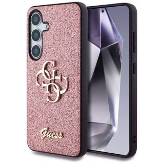 Coque Guess Fixed Glitter Big 4G Metal Logo pour Samsung Galaxy S25 (rose)
