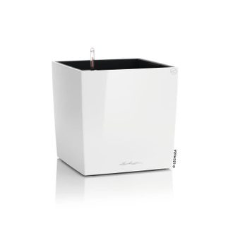 LECHUZA Pot de fleurs - Cube premium 40 - 39 0 x 39 0 x 40 cm - 31 L - Kit complet - Blanc brillant