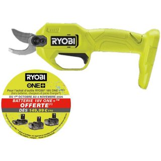 RYOBI - Sécateur 18V ONE+ - lames Bypass chromées en acier SK5 - capacité de coupe 25 mm - sans batterie ni chargeur - RY18SCA-0