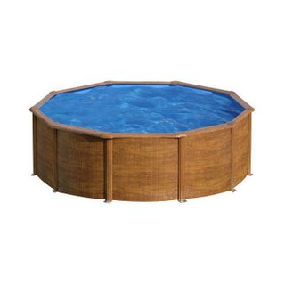 Piscine hors sol acier ronde imitation bois - GRE - Pacific - Diamètre 480m - Filtre à sable et échelle inclus
