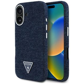 Coque Guess Denim Triangle Logo MagSafe pour iPhone 16 - Blue