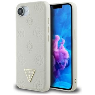 Coque Guess Grained Hot Stamp Pivoine Triangle Logo MagSafe pour iPhone 16e (beige)