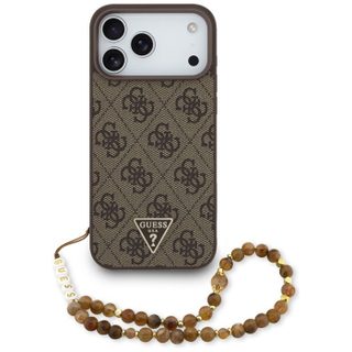 Coque Guess Hardcase 4G Strap Triangle Logo MagSafe avec dragonne de perles pour iPhone 17 Pro Max - Brown