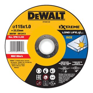 Disque de meuleuse - disque de decoupe Dewalt - DT3442-QZ -Disque a tronconner en acier inox 115 x 1 x 22 2