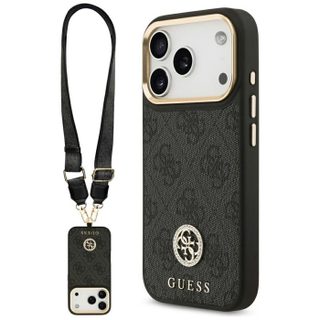 Coque Guess 4G Strass Logo MagSafe avec lanière pour iPhone 17 Pro - Black