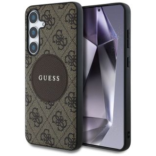 Coque Guess 4G Round Patch Classic Logo MagSafe pour Samsung Galaxy S25+ (marron)