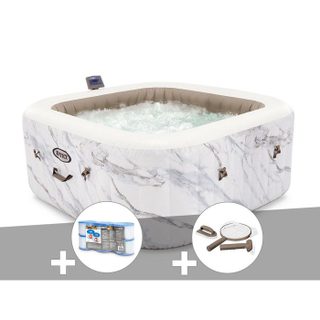 Kit spa gonflable Intex PureSpa Calacatta carré Bulles 4 places + 6 filtres + Kit dentretien