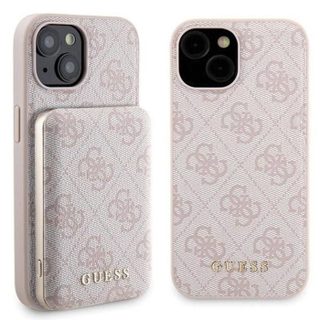 Guess Bundle Pack MagSafe 4G Metal Gold Logo - Ensemble coque + Power Bank 5000mAh MagSafe iPhone 15 (rose)