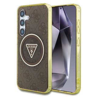Coque Guess IML Metal Glitter 4G Circle Triangle MagSafe pour Samsung Galaxy S25 - Brown