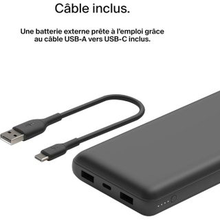 Batterie externe - BELKIN - 20 000 mAh - USB-A & USB-C - 15 W - Noir