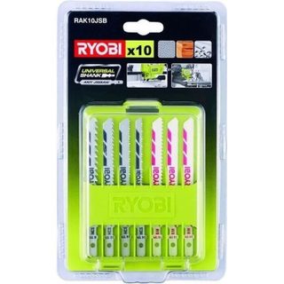 RYOBI - Coffret 10 lames baïonnettes scie sauteuse bois - plastique (6 / 10 / 14 TPI) et bimétal - RAK10JSB