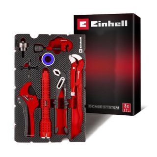 Einhell Mix&Match Insert Plomberie 8 pcs (Coupe-tube Clé lavabo Pinces Clé armoire Ruban isolant Système E-Case)